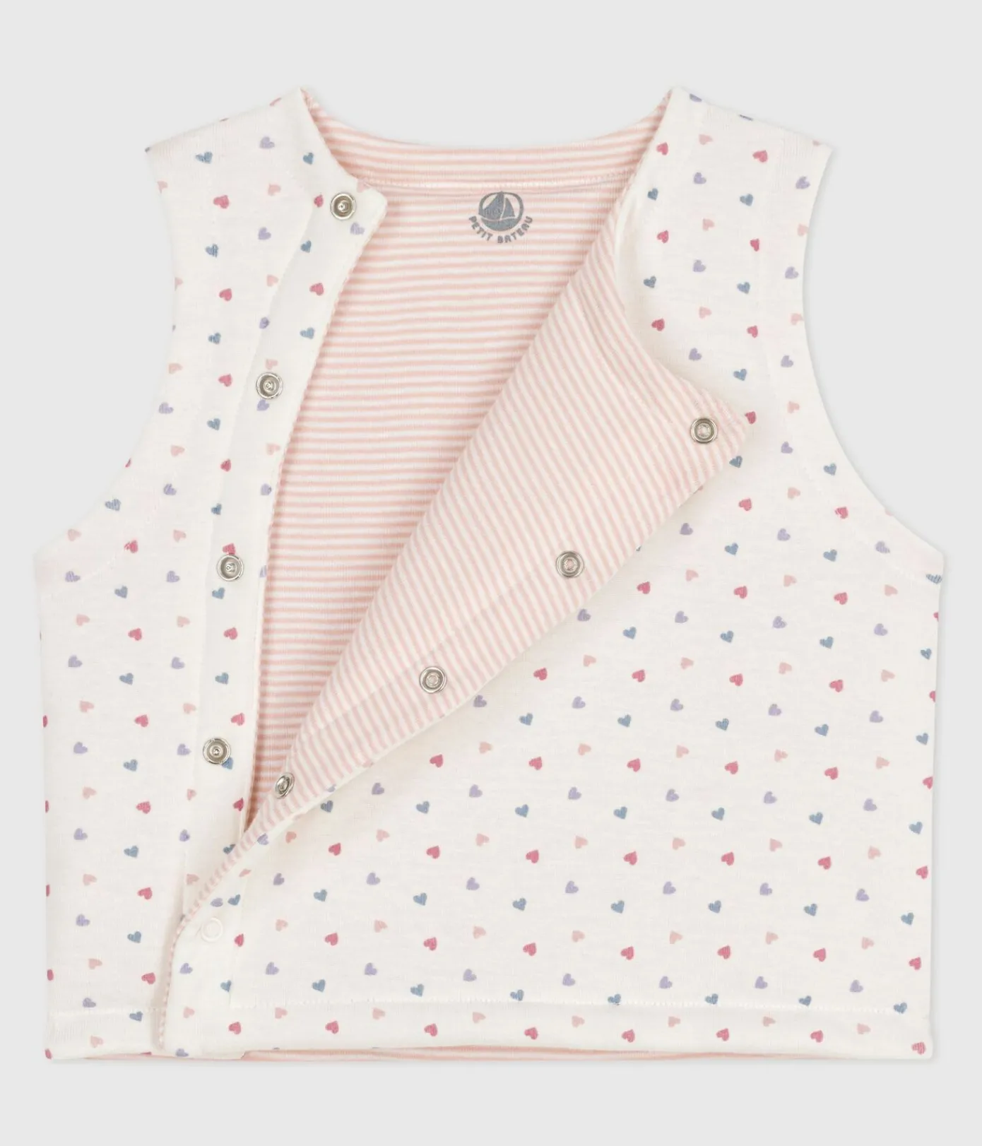 Petit Bateau Pullover, Cardigans*Wendbare Baby-Weste aus bedruckter Baumwolle weiss MARSHMALLOW/weiss MULTICO