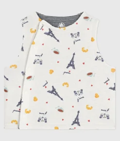Petit Bateau Pullover, Cardigans*Wendbare Baby-Weste aus bedruckter Baumwolle MARSHMALLOW/ ADRIATIC