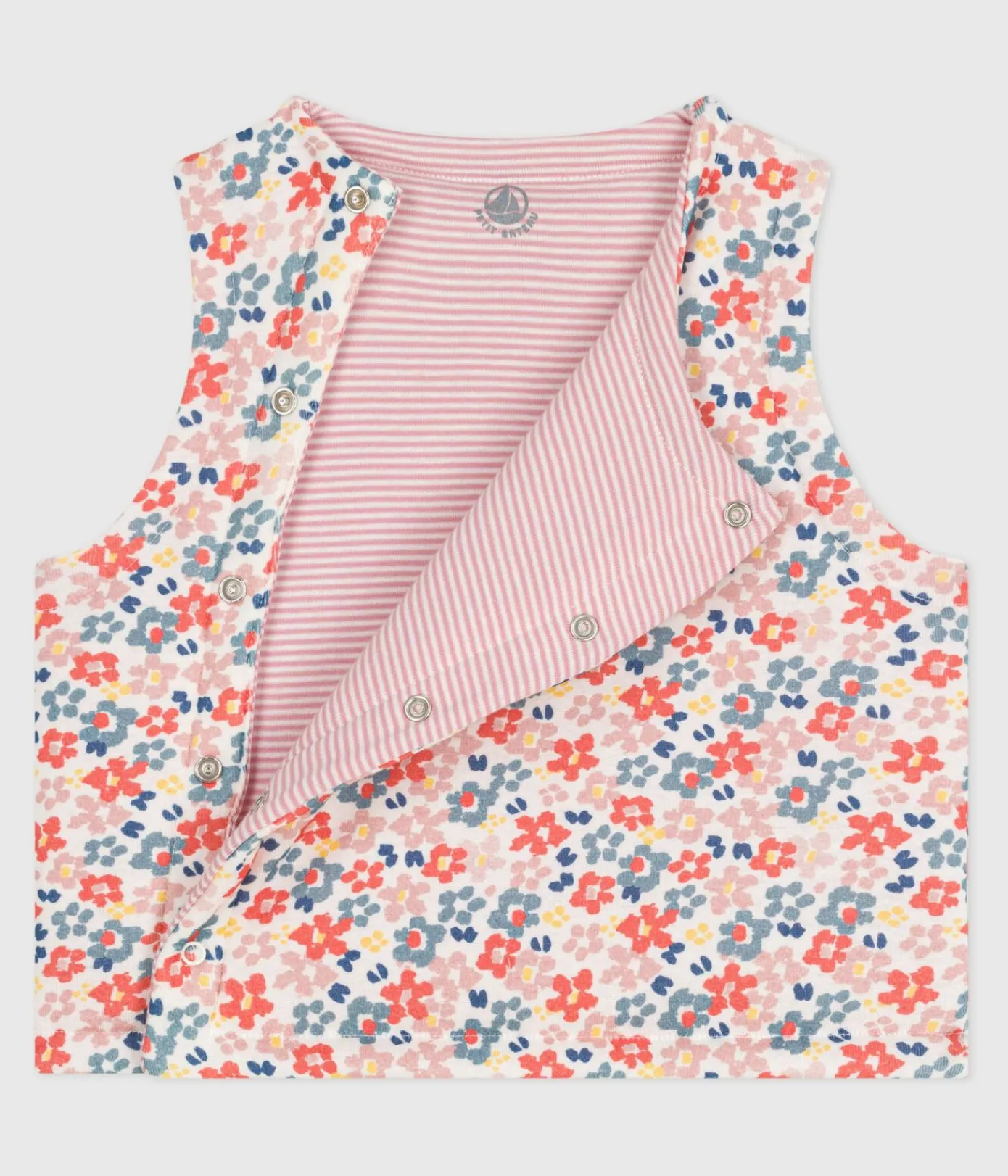 Petit Bateau Pullover, Cardigans*Wendbare Baby-Weste aus bedruckter Baumwolle weiss MARSHMALLOW/rosa JOLI
