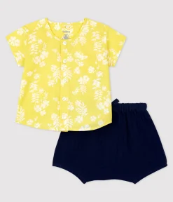 Petit Bateau Sets, Overalls & Latzhosen|Newborn*Zweiteiliges Baby-Set aus Bio-Popeline mit Hawaiimuster gelb ORGE/weiss MARSHMALLOW