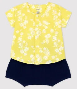 Petit Bateau Sets, Overalls & Latzhosen|Newborn*Zweiteiliges Baby-Set aus Bio-Popeline mit Hawaiimuster gelb ORGE/weiss MARSHMALLOW