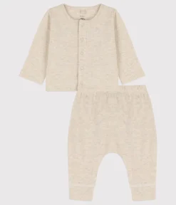 Petit Bateau Sets, Overalls & Latzhosen|Newborn*Zweiteiliges Baby-Set aus Bio-Doppeljersey beige MONTELIMAR CHINE