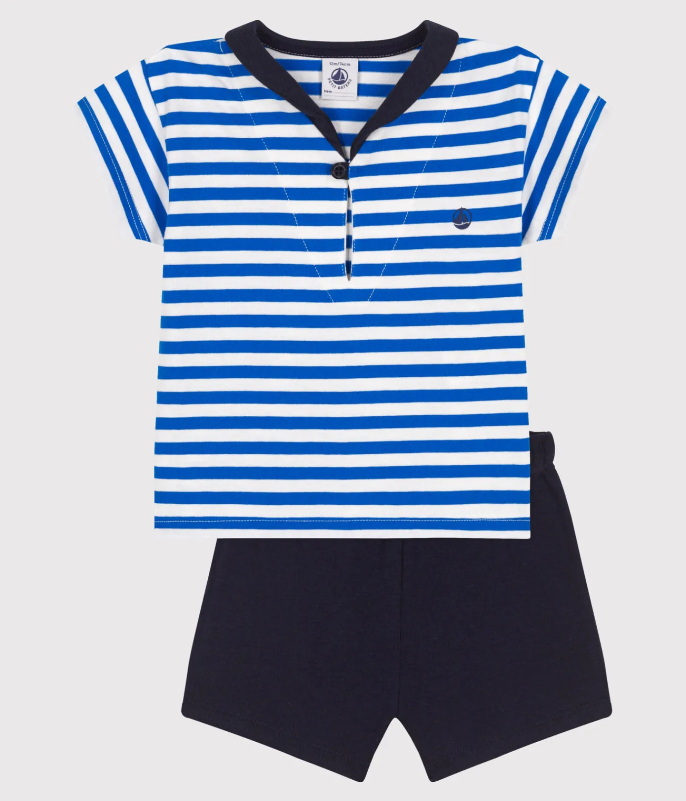 Petit Bateau Sets, Overalls & Latzhosen*Zweiteiliges Baby-Set aus Baumwolle, T-Shirt mit Matrosenkragen blau PORCELANA/ SMOKING