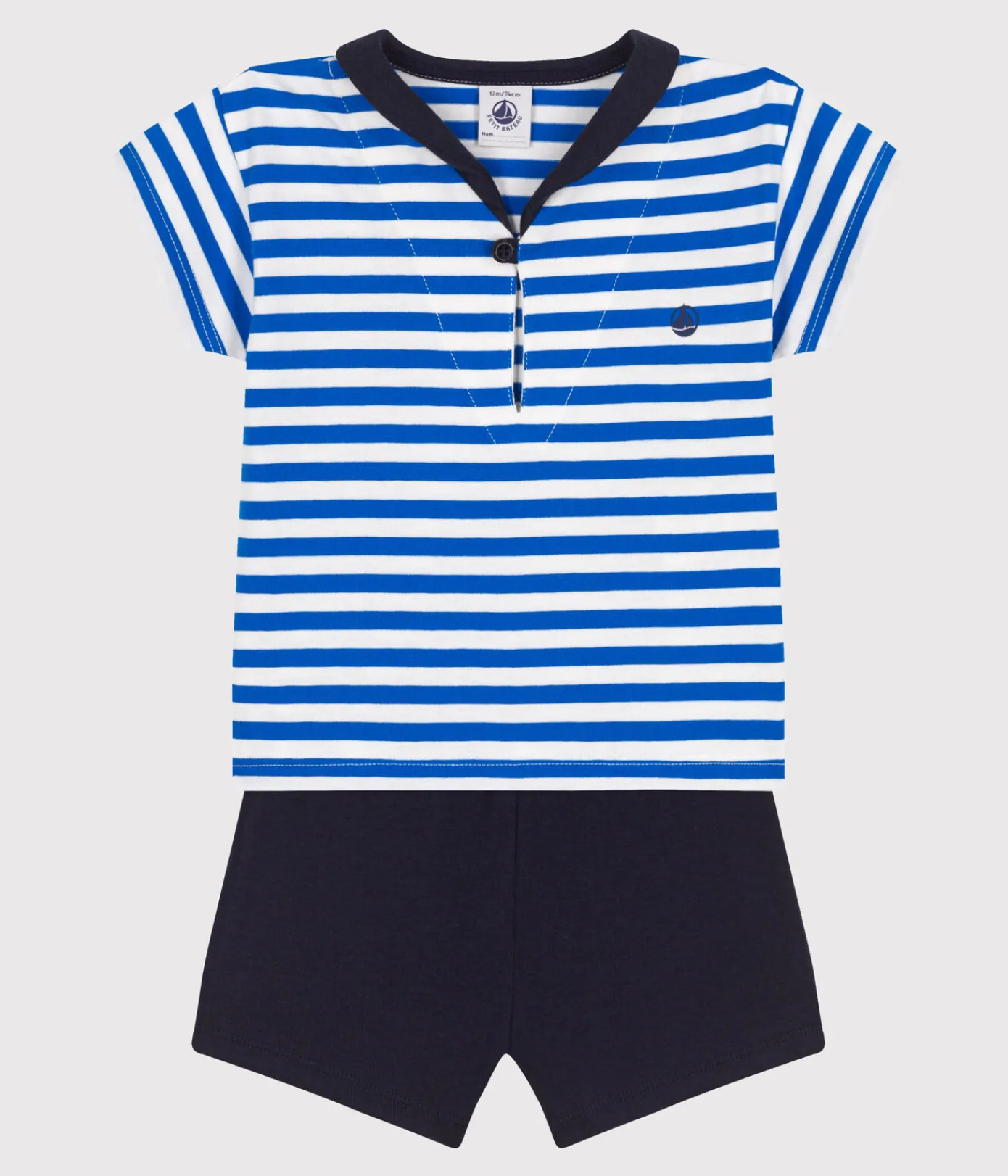 Petit Bateau Sets, Overalls & Latzhosen*Zweiteiliges Baby-Set aus Baumwolle, T-Shirt mit Matrosenkragen blau PORCELANA/ SMOKING