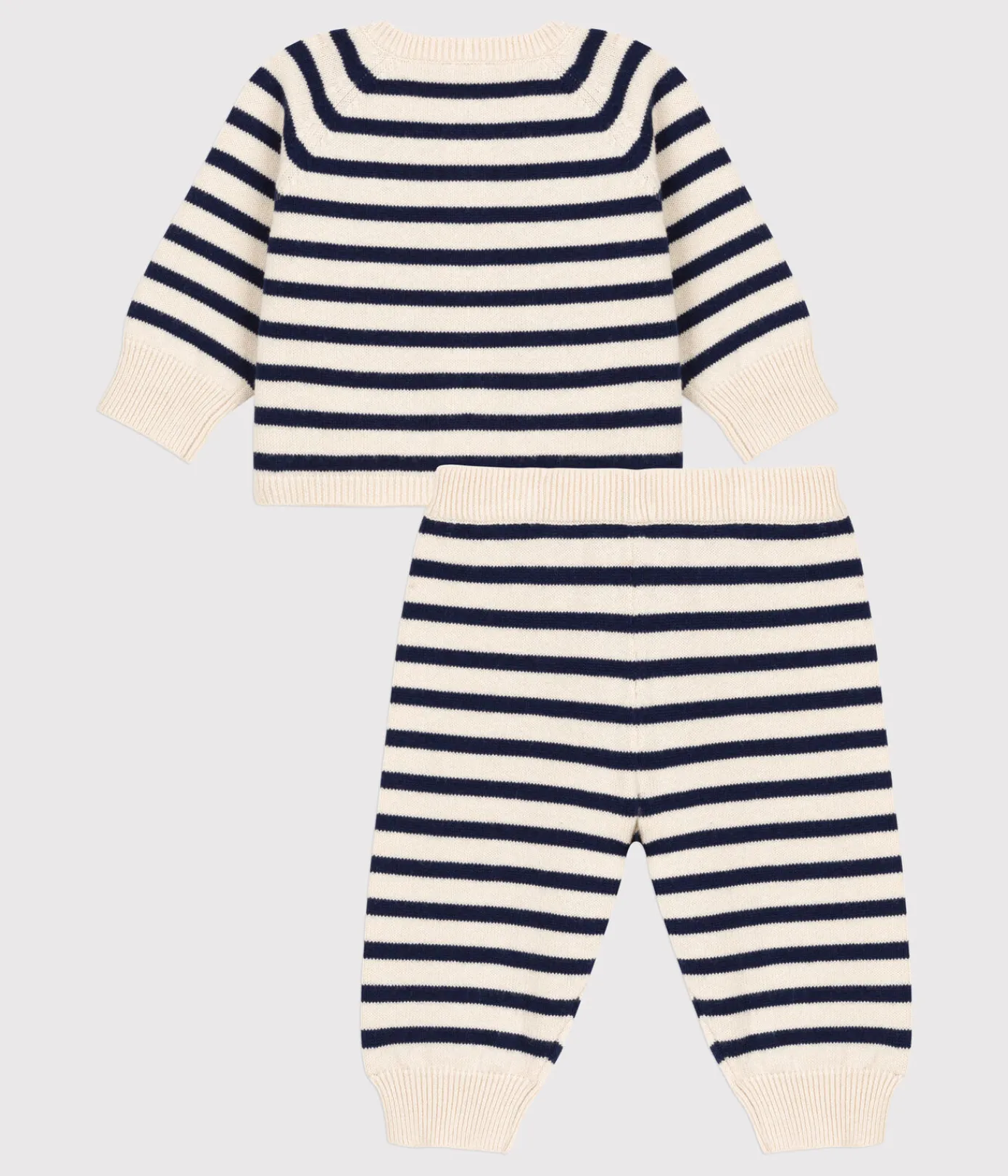 Petit Bateau Sets, Overalls & Latzhosen|Newborn*Zweiteiliges Baby-Set aus Woll- und Baumwoll-Strick mit Marinestreifen weiss AVALANCHE/blau SMOKING
